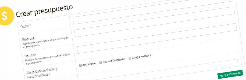sitema de presupuestos para diseño web